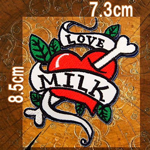 Amazon.co.jp: 刺繍アイロンワッペン【Love Milk/ハート＆ボーン